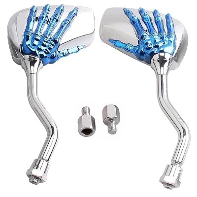 GOODFITMENT Chrome Motorcycle Side Mirrors – 360° Adjustable, 10mm Adapter – Fits Suzuki Honda Yamaha Kawasaki Victory