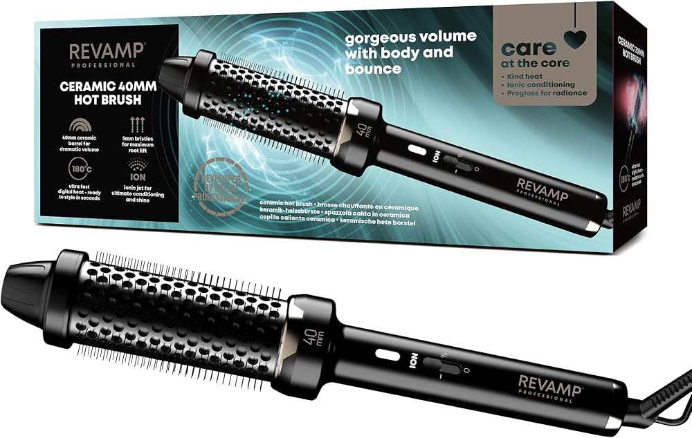REVAMP Big Hot Brush Round Thermal Styler 180°C Ionic Jet Tech Black