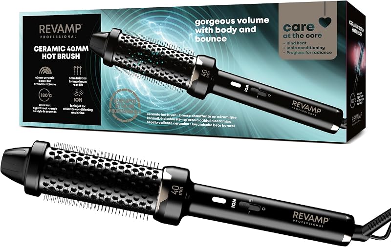 REVAMP Big Hot Brush Round Thermal Styler 180°C Ionic Jet Tech Black