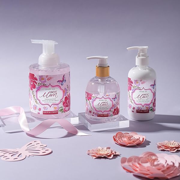 ROMIIE ZOI FOAMING HAND SOAP FOR MOTHER’S DAY GIFT BASKET – SHABBY FLORAL DESIGN, INFUSED WITH ROSE SCENTED AROMA – 500 ML / 16.8 FL OZ