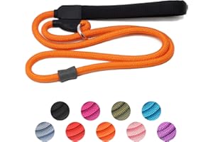 AAUFILUX Strong Slip Rope Dog Training Leash (4ft) - Heavy Duty Durable Braided Nylon Lead with Rubber Stopper & Padded Handle - Large Medium Small Dogs No Pull Walk Leash (Orange, 1/2" x 4ft)