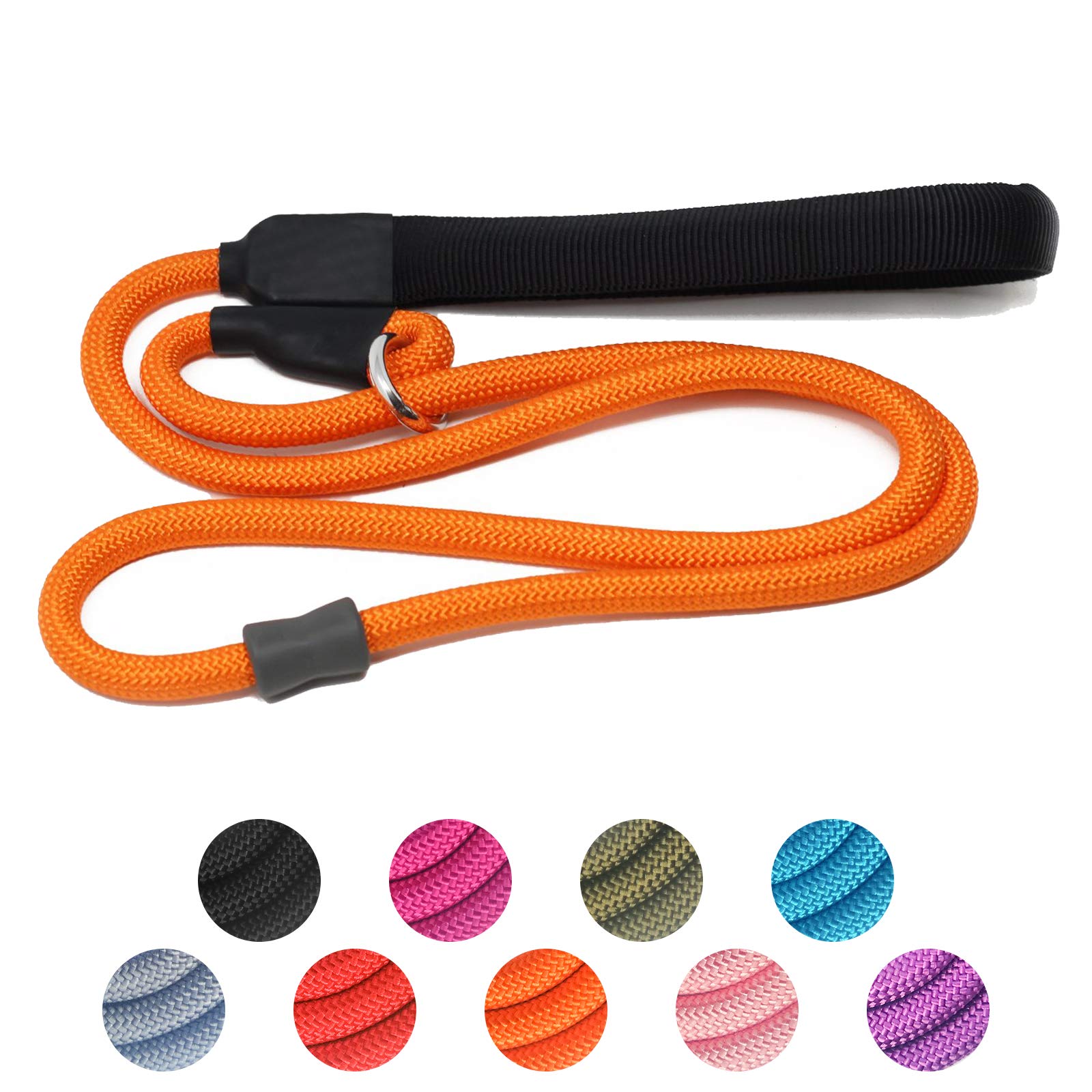 Strong Slip Lead Heavy Duty Nylon Dog Training Rope Lead No Pull Walking Leash with Rubber Stopper & Padded Handle for Small Medium Large Puppy Dogs 1.2m Orange