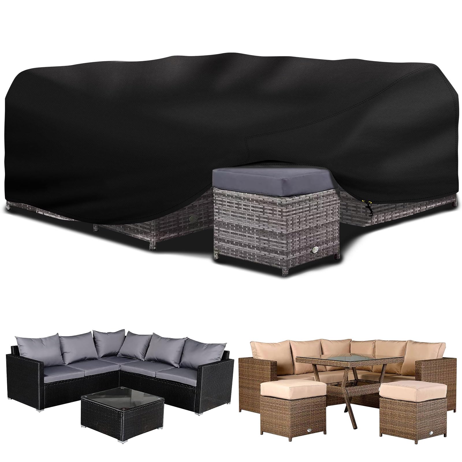 PATIO PLUS Rectangular Table Cover ,420D Oxford fabric Garden Furniture Cover ,Waterproof,Windproof，Anti-UV,250x250x90cm ,Black