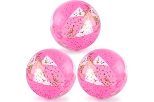 POPLAY 16 Inch Inflatable Beach Balls, 3 Pack Glitter Beach Balls Pool Toys with Confetti Sparkling Balls for Kids Toddlers Adults Summer Pool Party Favors