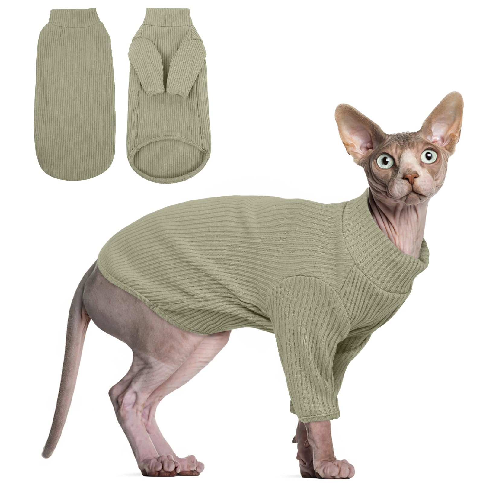 Hjyokuso Hairless Cats Vest Turtleneck Sweater, Breathable Cat Wear Shirt Clothes, Pullover Kitten T-Shirts with Sleeves, Cat's Pajamas Jumpsuit for Sphynx, Cornish Rex, Devon Peterbald, Black