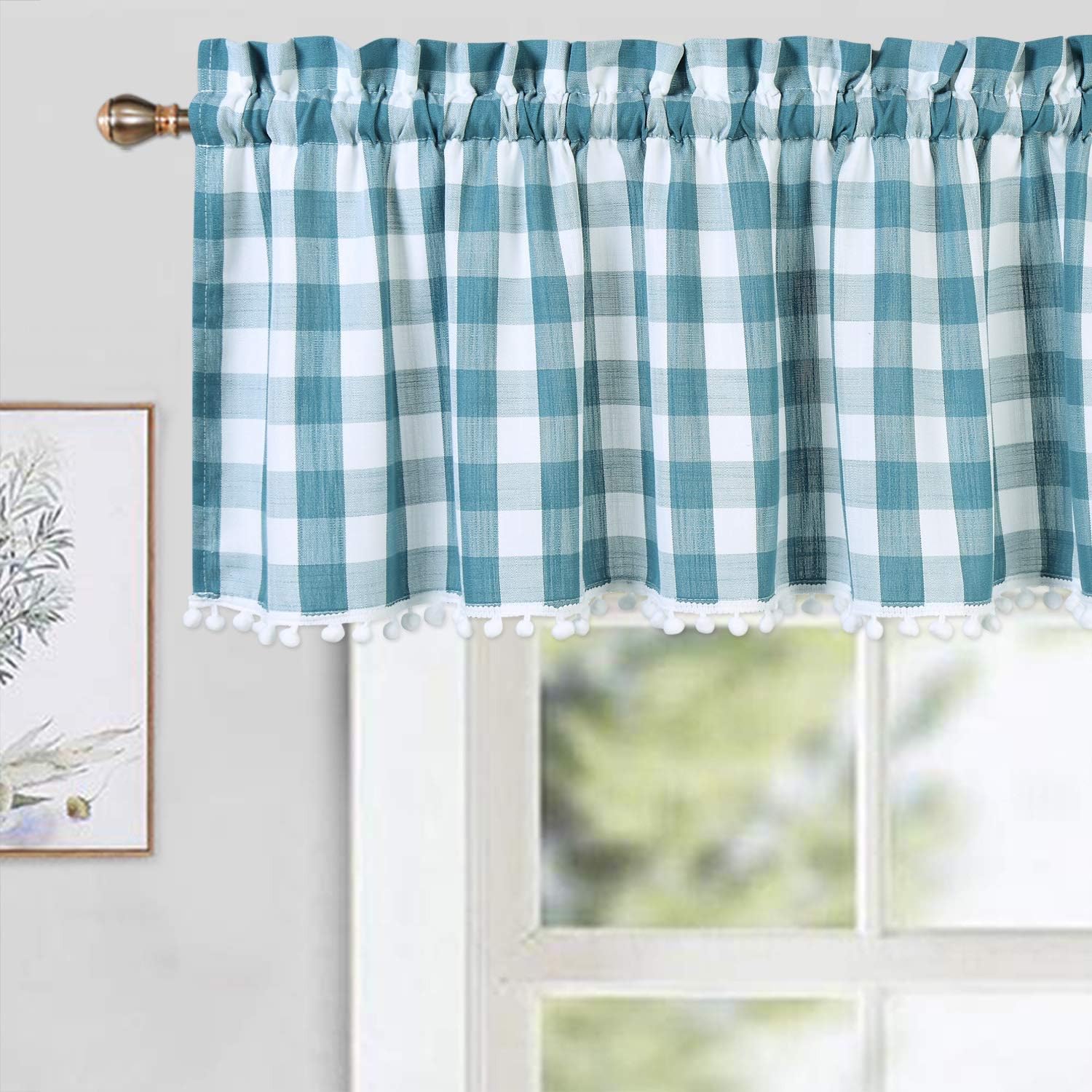 CAROMIO Buffalo Check Plaid Gingham Pom Pom Valance