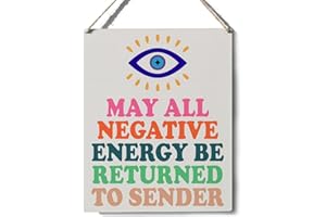 Xiolcxdr Inspirational Evil Eye Sign Decor May All Negative Energy Be Returned to Sender Wooden Sign Plaque Wall Hanging Posters Artwork 8”X10” Rustic Home Decoration…