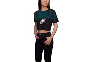 FOCO Women's NFL Team Logo Ladies Fashion Distressed Wordmark Petite Size Crop Top Shirt