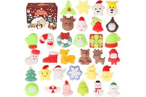 FAUKAIT 32pcs Christmas Random Mochi Squishy Toys,Slow Rising Soft Squishies Toy,Stress Relief Toys,Party Favors Bulk for Kids,Squishy Goodie Bag Gifts,Christmas Treat Bag Classroom Prizes for Kids