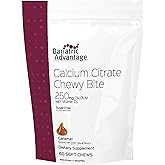 Bariatric Advantage Calcium Citrate Chewy Bites 250 mg with Vitamin D3 - Chewable Supplement for Bariatric Surgery Patients - Sugar-Free Calcium Chews - Caramel Flavor - 60 Count