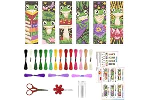 ORIGACH 6 Set Frog Cross Stitch Bookmark Kit for Beginner with Backing Felt Floss Instructions DIY Stamped Embroidery Bookmar