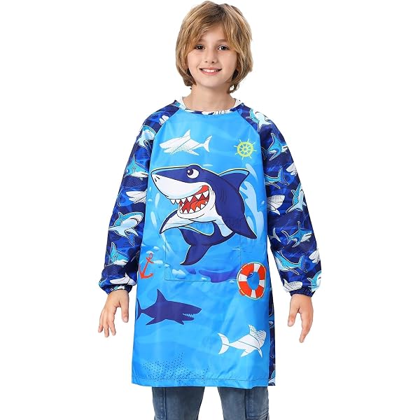 Delantal Impermeable Para Pintar Para Niños De 7 A 12 Años | Poliéster Con Mangas Largas | Bolsillo Grande Y Puños Elásticos | Reutilizable