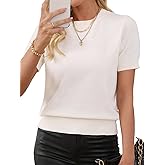 Libsorge Womens Short Sleeve Sweater for Women Fall Winter Spring 2025 Business Casual Teacher Outfits Blouse Work Tops Dressy Crew Neck Crewneck Lightweight Thin Sheer Knit T-Shirt Top White S