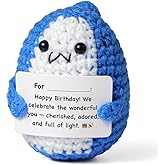 Fabullus Christmas Birthday Gifts for Women Men Grandkids, Handmade Crochet Mini Fun Little Shark with Emotional Support Card, Funny Gift for Daughter Christmas Stocking Stuffers Emotional Cute Decor