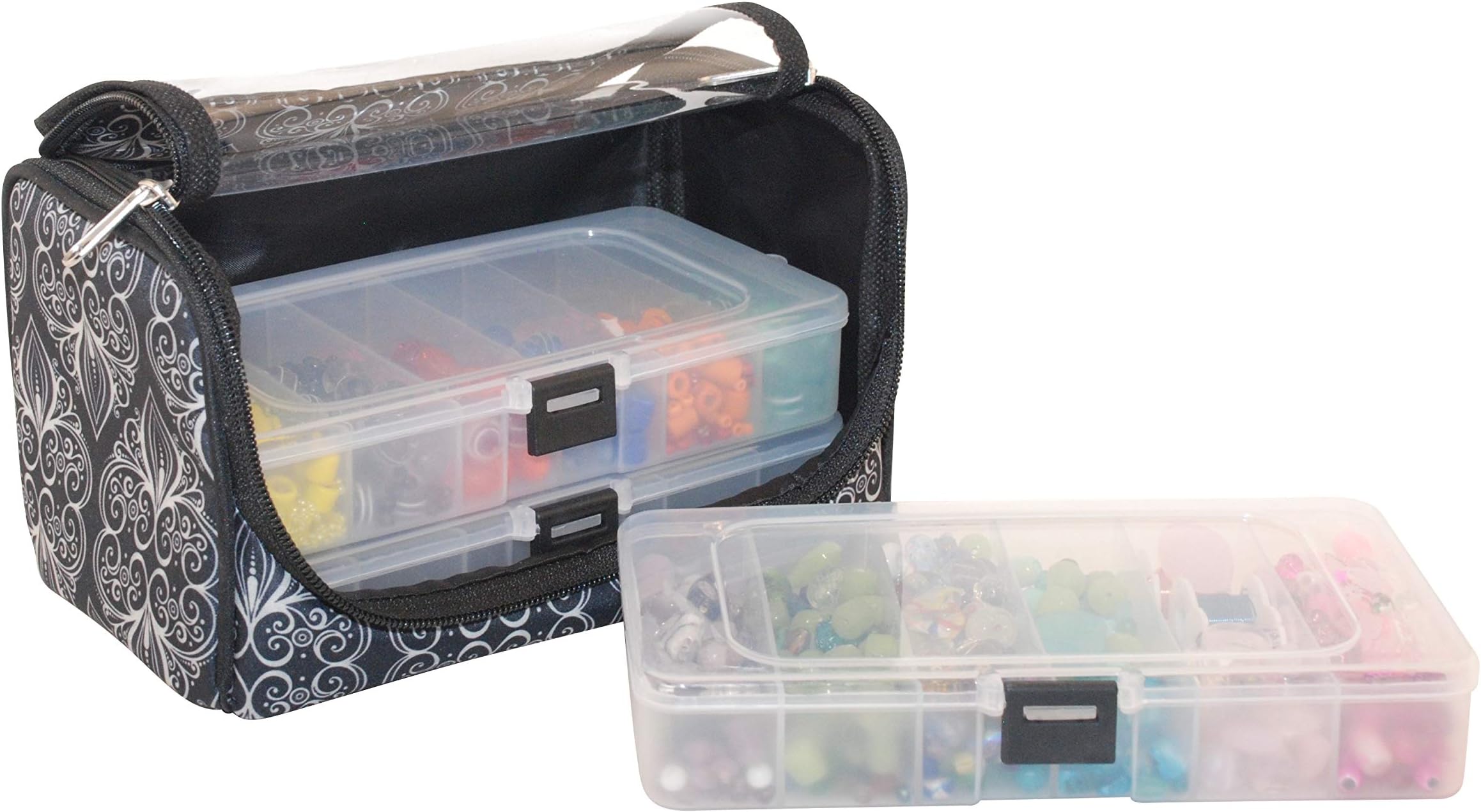 Everything Mary Bead Storage Locker with 3 Bead Organizer Boxes - Bear Storage Carrying Case with 4 Plastic Transparent Organizer Bead Tray Boxes - Storage for Mini Bead Jewelry Travel & Crafts