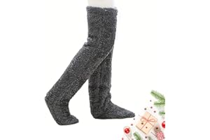 Goose Down Knee Socks for Christmas, Soft Cozy over the Knee Long Tube Sock,Over Knee Fuzzy Socks high Plush Stockings