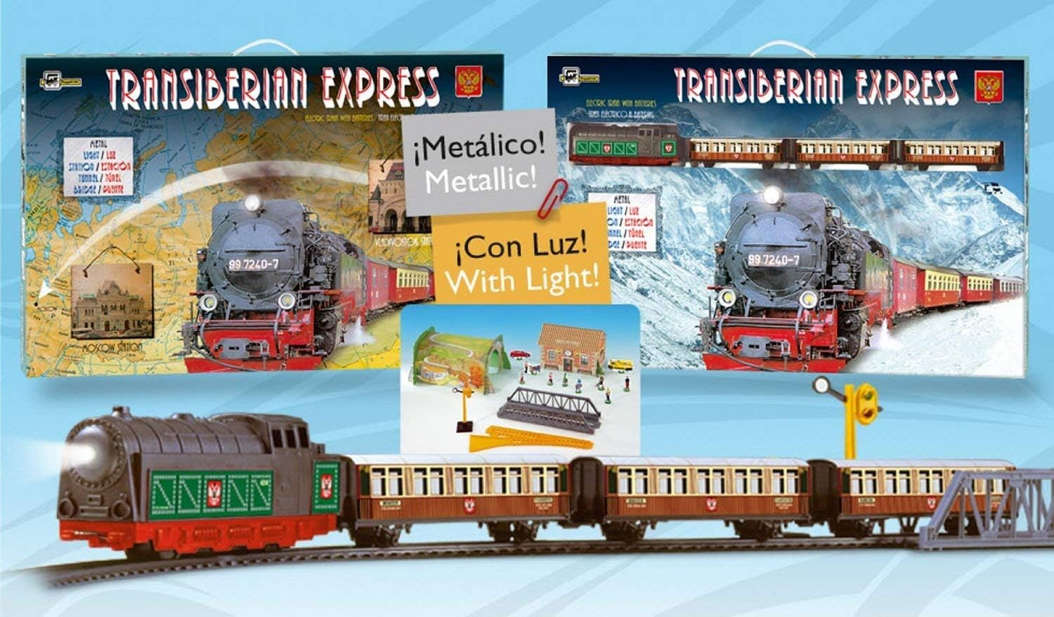 450_tren Trans-Siberian Express Metal Electric Train with Light and Accessories - Image 3