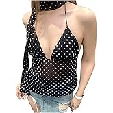 Floerns Women's Polka Dots Tie Front Tops Backless Camisole Tie Back Cami Top with Ribbon
