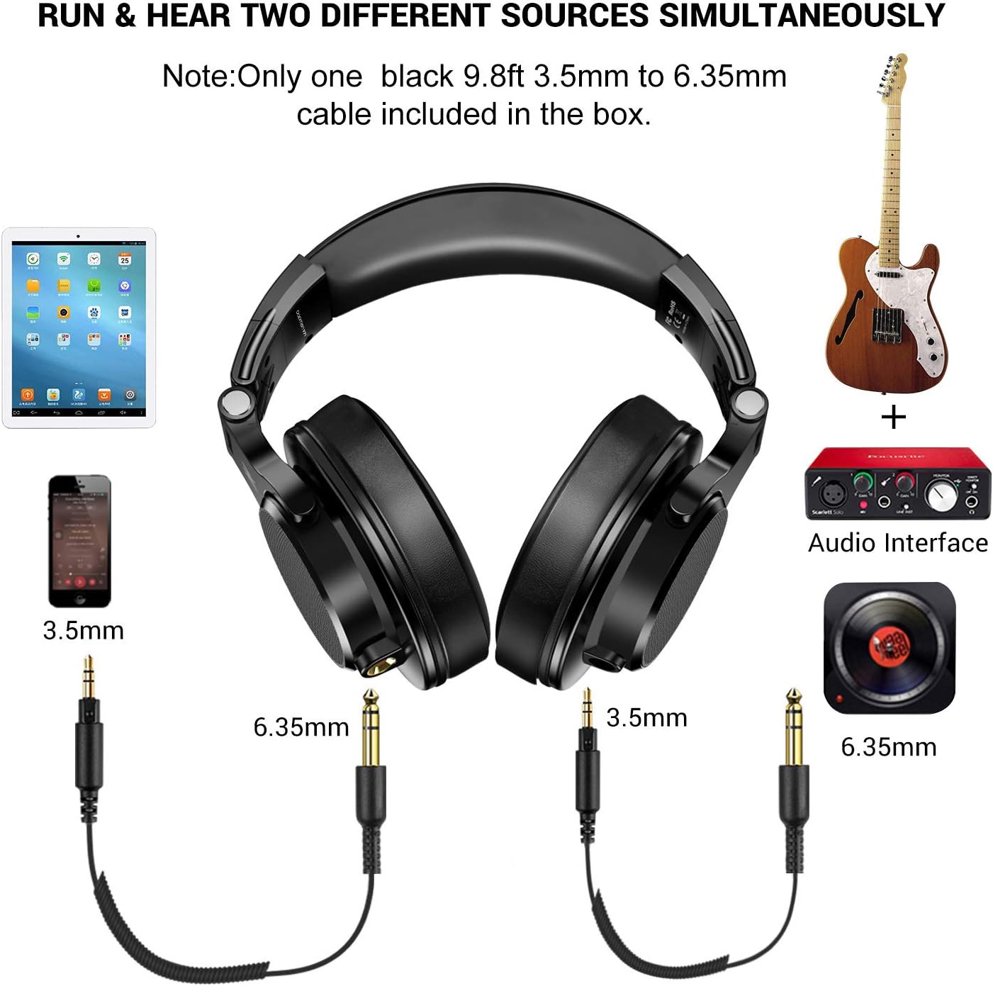 Bopmen Over Ear Headphones - Wired Studio Headphones with Shareport, Foldable Headsets with Stereo Bass Sound for Monitoring Recording Keyboard Guitar Amp DJ Cellphone, Black: Home Audio & Theater
