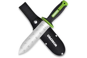 WORKPRO Hori Hori Garden Knife, 7" Stainless Steel Blade with Cutting Edge, Garden Tools with Oxford Sheath, Ergonomic TRP Handle with Hanging Hole for Weeding, Planting, Digging, Green