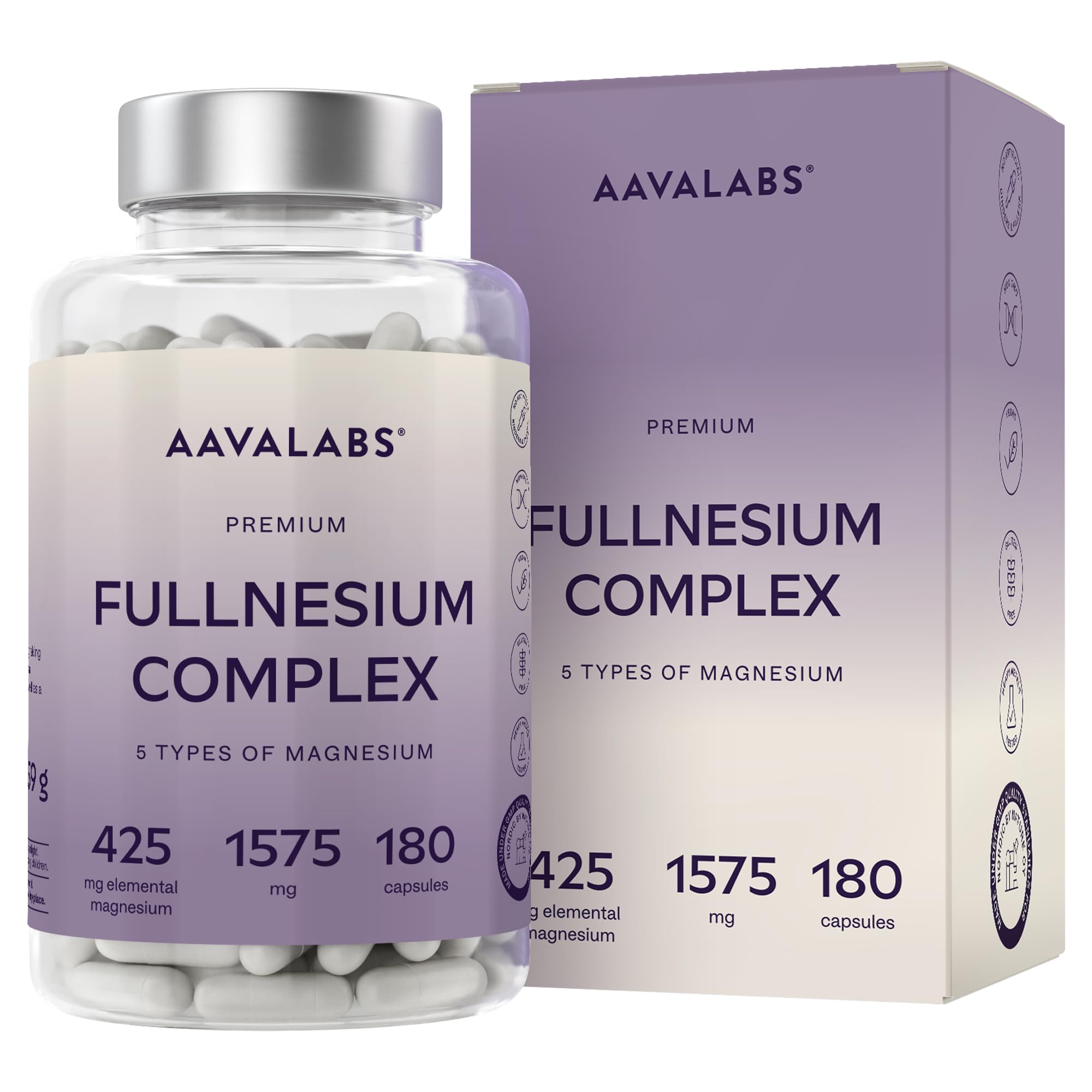 High Strength Magnesium Supplements for Women and Men -1575mg per Daily Dose (425mg Elemental) - Chelated Magnesium Glycinate, Citrate, Malate, and Oxide - 180 Capsules - Vegan