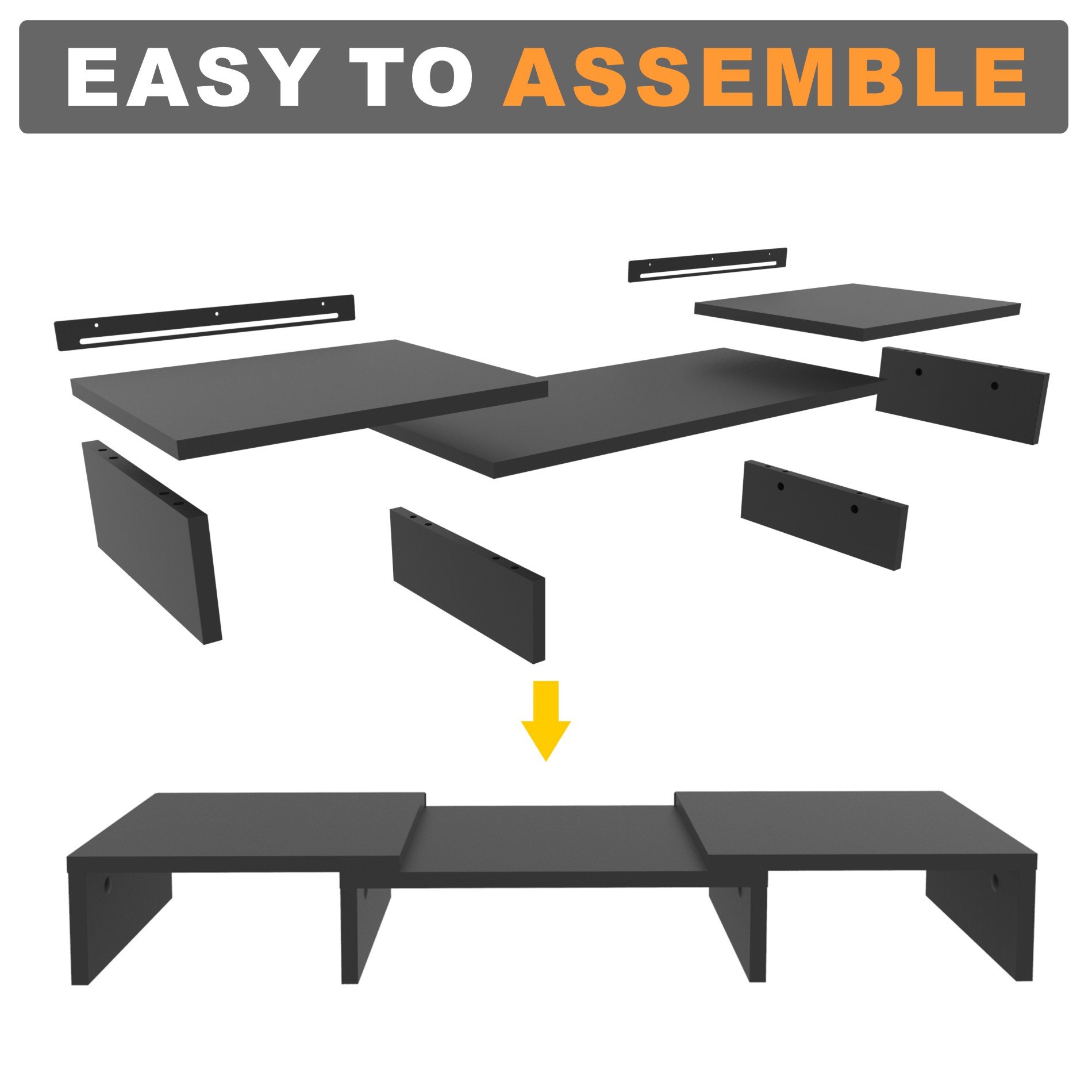 Wood Dual Monitor Stand Riser with Adjustable Length Multi Media Speaker TV PC Laptop Computer Screen Stand Riser Desktop Stand Storage Organizer for iMac,Printer,Notebook,Xbox One,Black