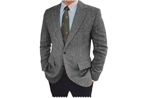 Aesido Men's Herringbone Blazer Jacket Slim Fit Notch Lapel Wool Blend Sports Coat