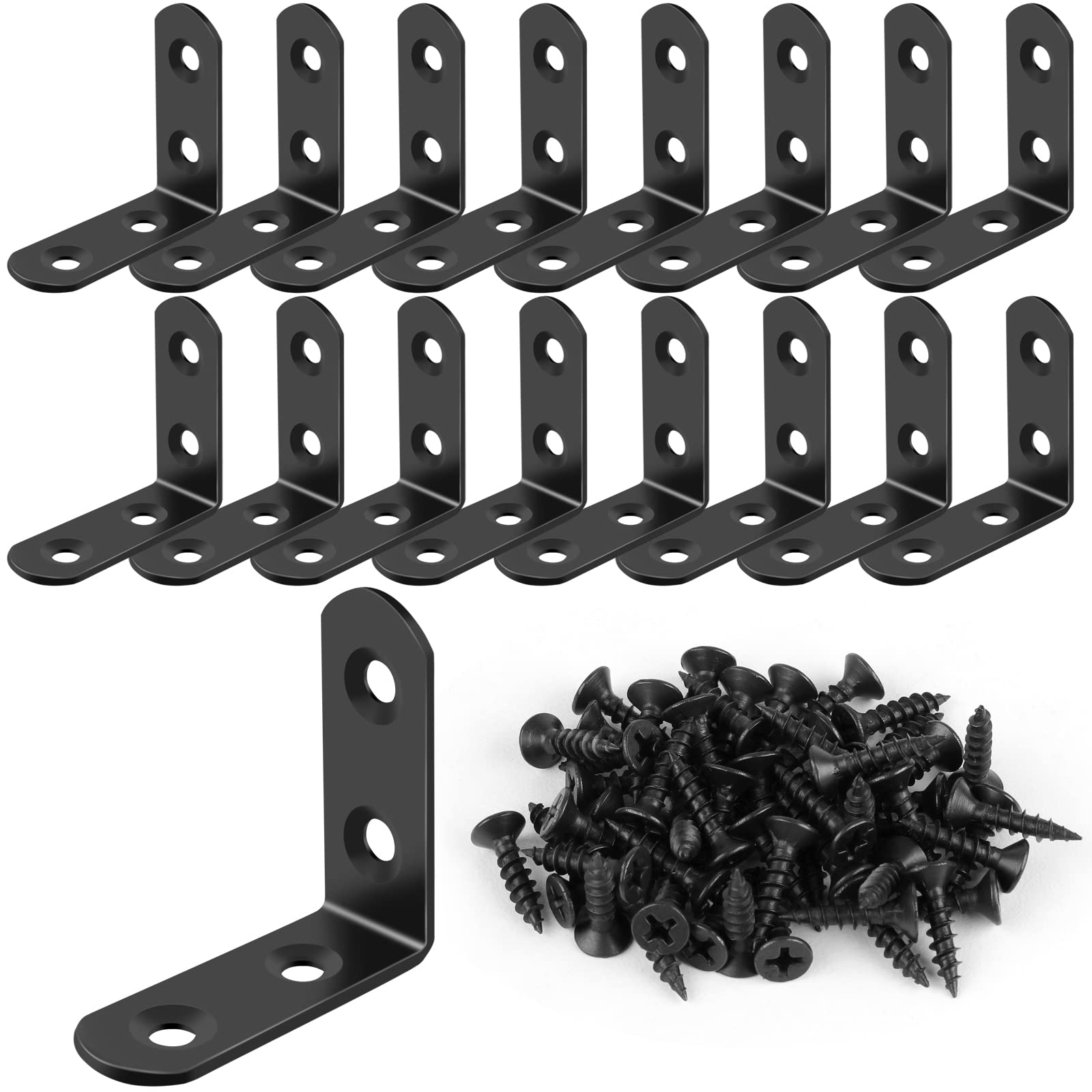 Photo 1 of 16 Pcs L Bracket Stainless Steel Corner Brace Sets, 90 Degree Right Angle Bracket with 64 Pcs Screws, L Bracket Firmware Can Be Used for Wooden Shelves, Chairs, Tables, Dressers, Furniture (Black)