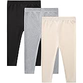CIZENOFURS 3 Pack Baby Girl Pants Set Solid Ribbed Toddler Girls Leggings for Infant Stretchy Fall Clothes