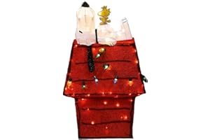 ProductWorks Peanuts Pre-Lit Snoopy and Woodstock Doghouse Indoor/Outdoor Christmas Yard Ornament, Holiday Display with 80 Lights, 32 Inches