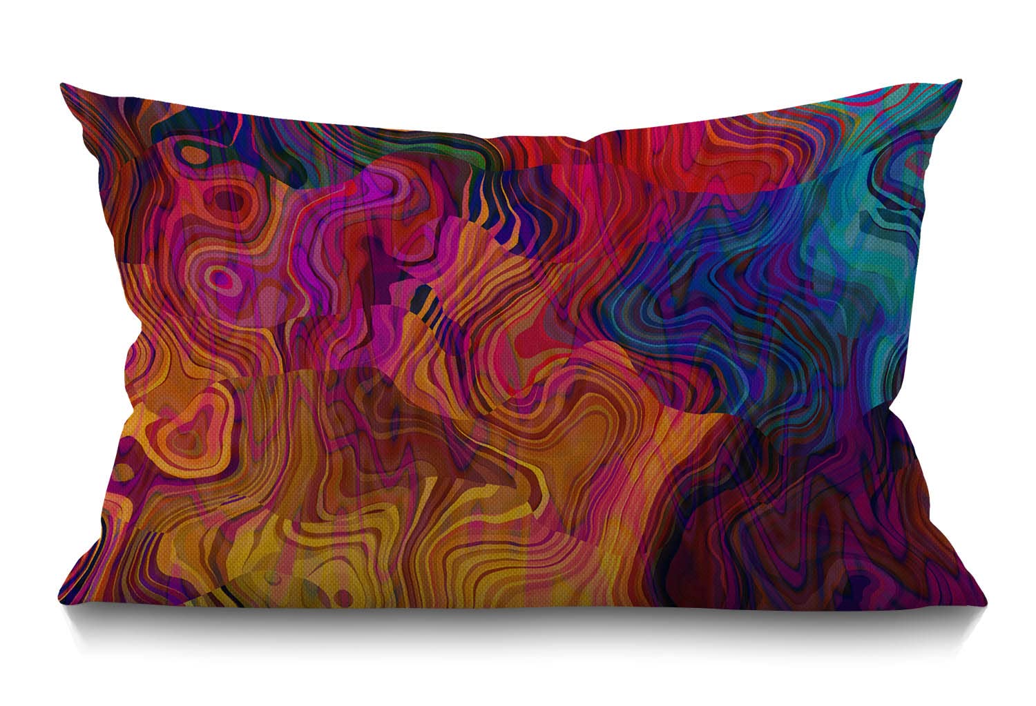 Chaotic Waves Cushion Cover,Colorful Rainbow with Purple Fuchsia Pink Red Orange Gold Blue Cotton Linen Throw Pillow case Oblong Rectangle Pillow Cover for Sofa Home Decorative Oblong 12x20 Inches