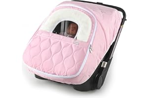 MAMATEPE Winter Baby Car Seat Cover, Waterproof, Windproof Warm Fleece Breathable with Full Zipper for Newborn Car Seat, Pink