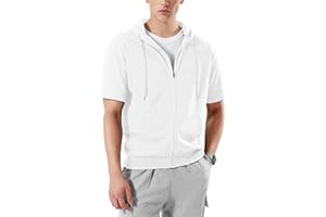 Ohoo Mens Slim Fit Zip up Hoodie Short Sleeve Thin Jacket Full Zip Sweatshirt with Kanga Pocket