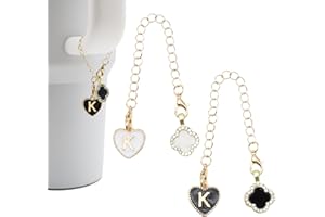 RENUIS 2Pcs Letter Charm Accessories for Stanley Cup,Name Id Initial Letter for Stanley 30&40 oz Tumbler with Handle,Heart Shape & Four Leaf Clover Initial Personalized Letter Charms,Stanley Cup Accessories Chain