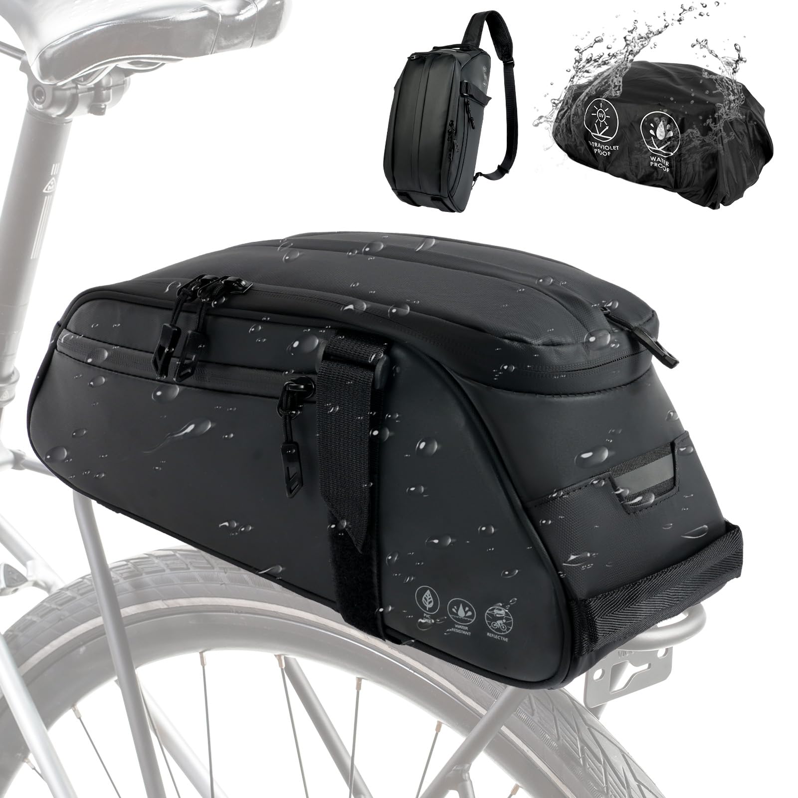 Flintronic Bike Rear Rack Bag, 8L Waterproof Pannier, Bicycle Rack Bag with Reflective Strips and Taillight Loop