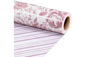 LaRibbons Pink Flower Wrapping Paper, 17 Inch x 33 Feet Mini Roll, Peony Floral Gift Wrap for Bridal Shower, Baby Shower, Wed
