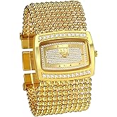 Avaner Women's Square Gold Watches: Analog Quartz Gold Beaded Bracelet Watches Bling Wristwatch