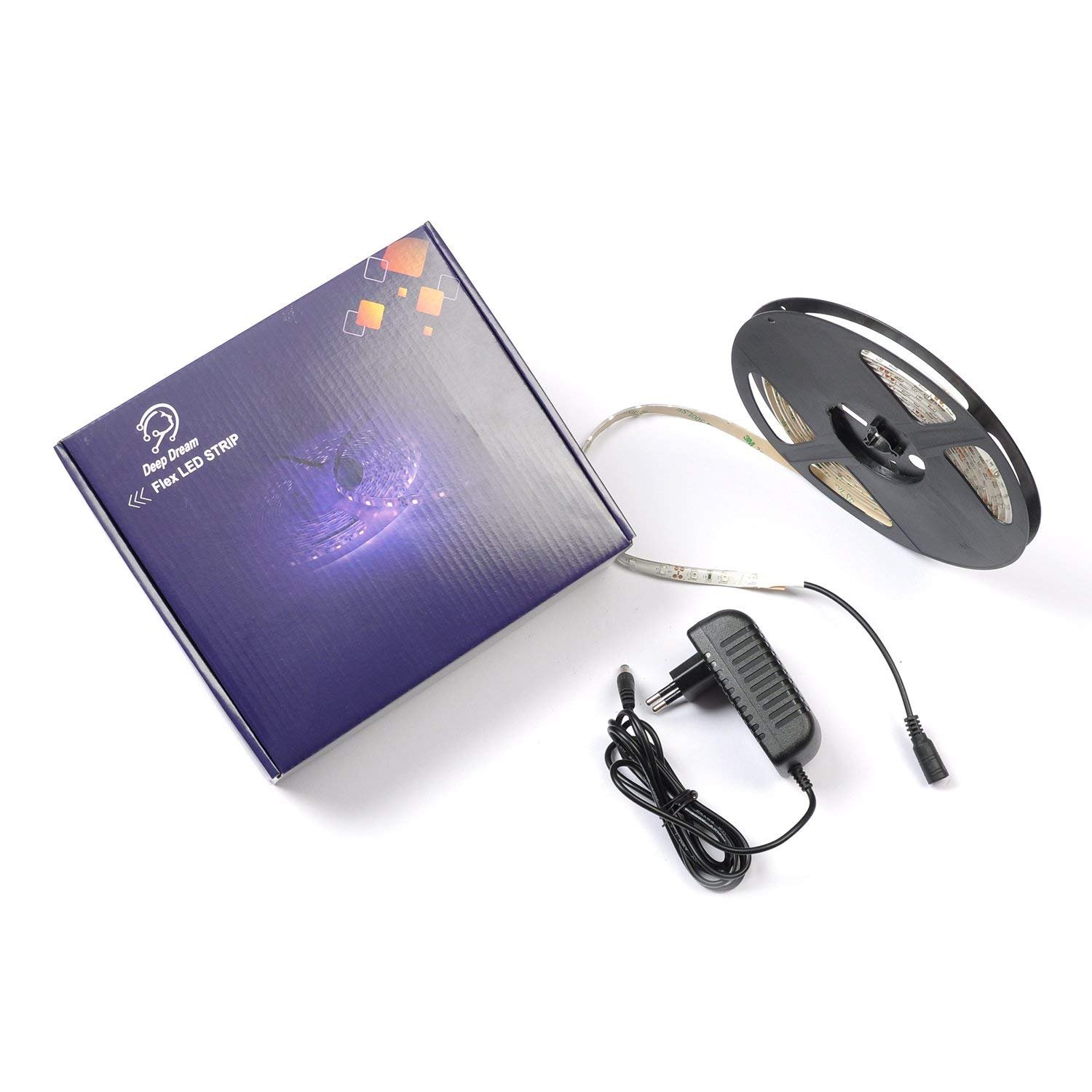 Wasserdichter UV Schwarzlicht LED Streifen 5 Meter mit 300 Stück 3528 UV-SMD, 12V Netzteil und IP65 Zertifizierung. Lichterkette / Lichtstreifen [Energieklasse A+]