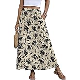 MLXSJ Women's Maxi Skirt Summer 2025 Pleated Flowy Elastic High Waisted Skirts with Pockets