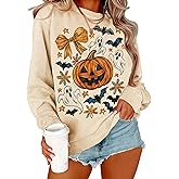 SweatyRocks Women's Pumpkin Ghost Graphic Fleece Oversize Sweatshirts Halloween Long Sleeve Crew Neck Loose Pullover Sweater