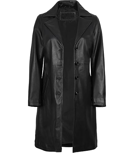 Veste Longue Femme En Simili Cuir - Coupe Vent, Style Trench Avec Boutons Et Poches, Pour L'hiver - 3
