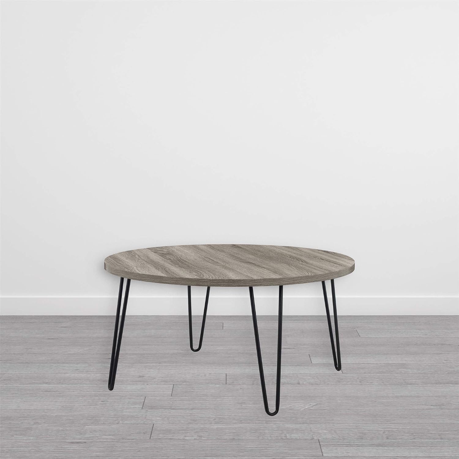 AMERIWOOD Retro Round Coffee Table with Metal Legs, Particleboard, Grey Oak, 17.83 x 35.43 x 35.43 Inches 3615307COM - Image 5