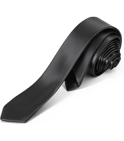 Men's Skinny Tie Handmade PU Leather Black Narrow Necktie at