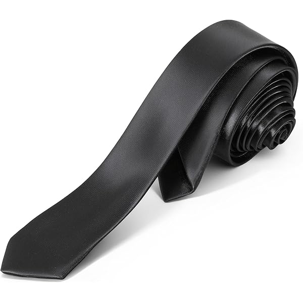 Men's Skinny Tie Handmade PU Leather Black Narrow Necktie at