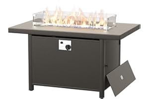 Kullavik 45" Propane Gas Fire Pit Table 55,000 BTU Auto-Ignition Aluminum CSA Certified Outdoor Fire Pits with Glass Wind Guard,Fire Glass,Waterproof Table Cover