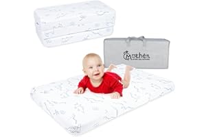 Mochen Trifold Pack and Play Mattress, 38x26 Dual-Sided Memory Foam Baby Mattress for Pack N Play, Portable Foldable Travel Crib Mattresses with Removable Dinosaurs Cover & Carry Bag