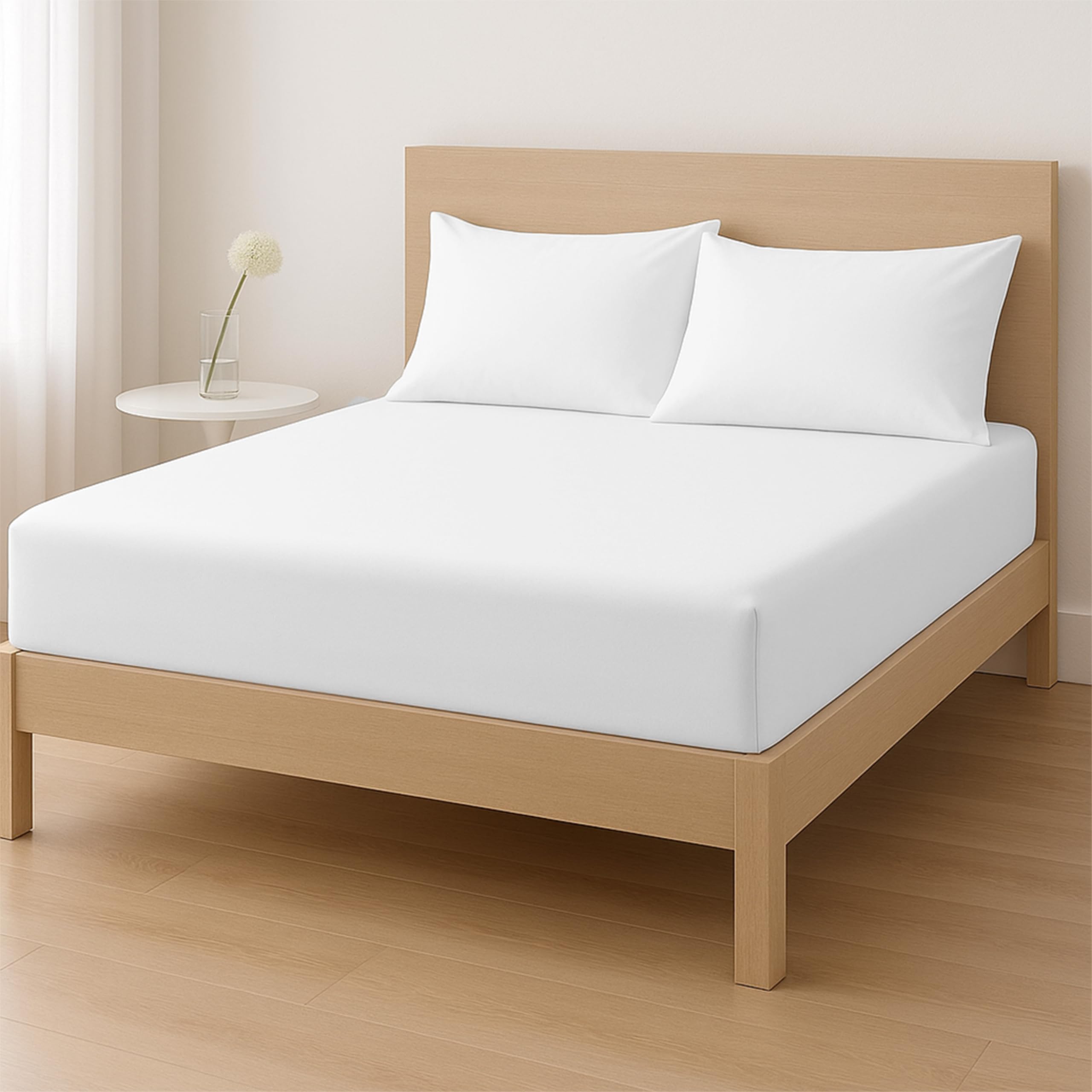 Rohi Super King Fitted Sheet Set – 25cm Deep with Elasticated Corners – Soft & Breathable Cotton Blend Fitted Sheet with Pillowcases – Shrink & Fade Resistant – Bed Sheet Set (White, Super King)