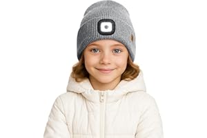ATNKE Kids LED Lighted Lined Fleece Beanie Hat, USB Rechargeable 4 LED Run Headlamp Bright Cap Gifts for Boys and Girls