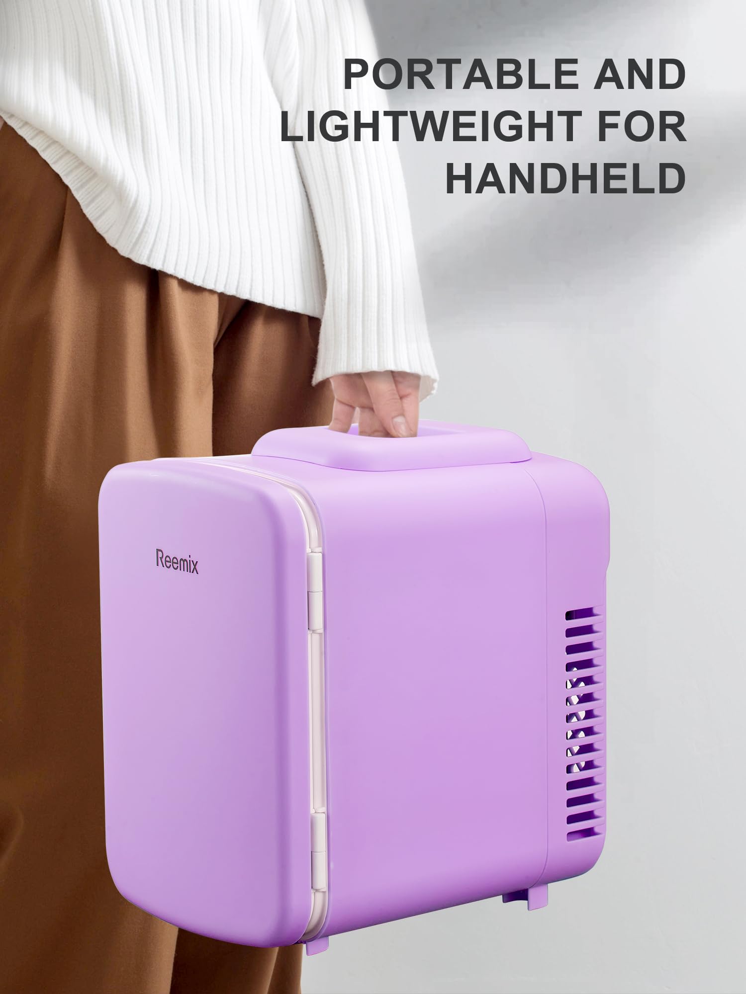 Reemix Mini Fridge, 3.7 Liter/6 Can Portable Cooler and Warmer Personal Refrigerator for Skin Care, Cosmetics, Beverage, Food,Great for Bedroom, Office, Car, Freon-Free (Purple)