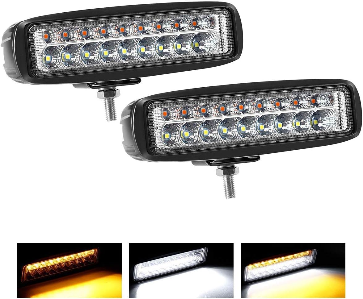Kawell 2 Pack 18W Led Light Bar Amber White Dual Color Spot Flood Combo